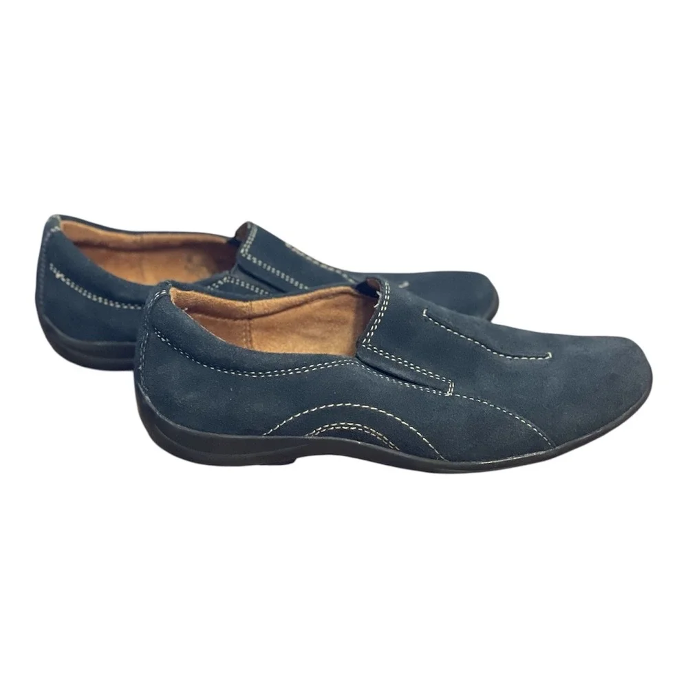 Naturalizer Womens Navy Blue Suede Slip On Loafers‎ Contrast Stitching 7.5M